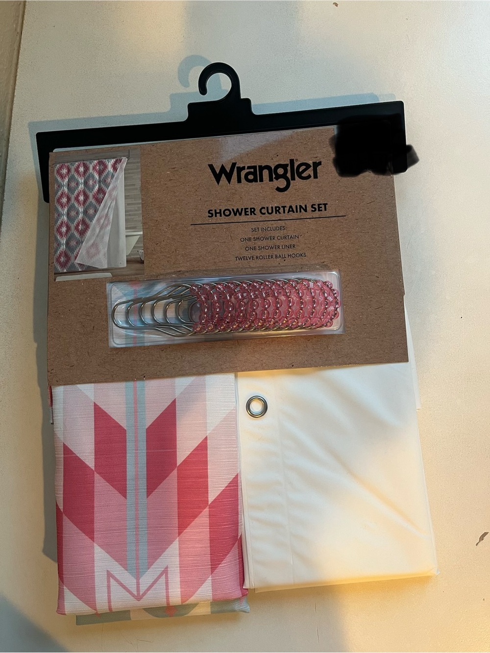 Wrangler Pink and Blue Geometric Shower Curtain Set